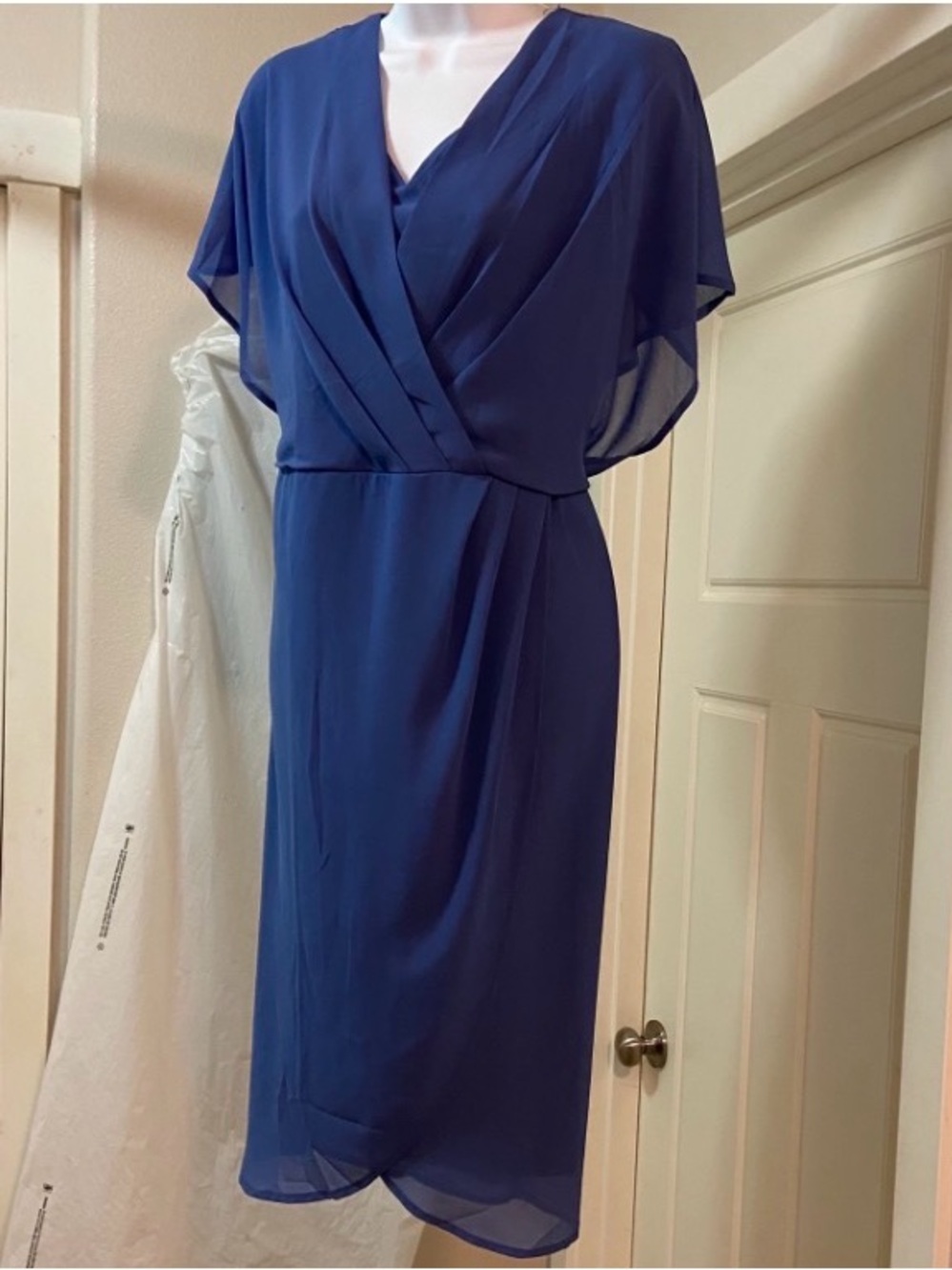 NWOT Blue Chiffon Faux Wrap Flutter Sleeve Dress 2XL